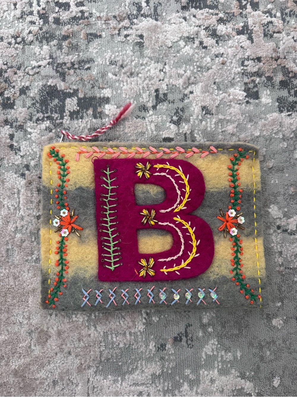 Embroidered B Initial Pouch